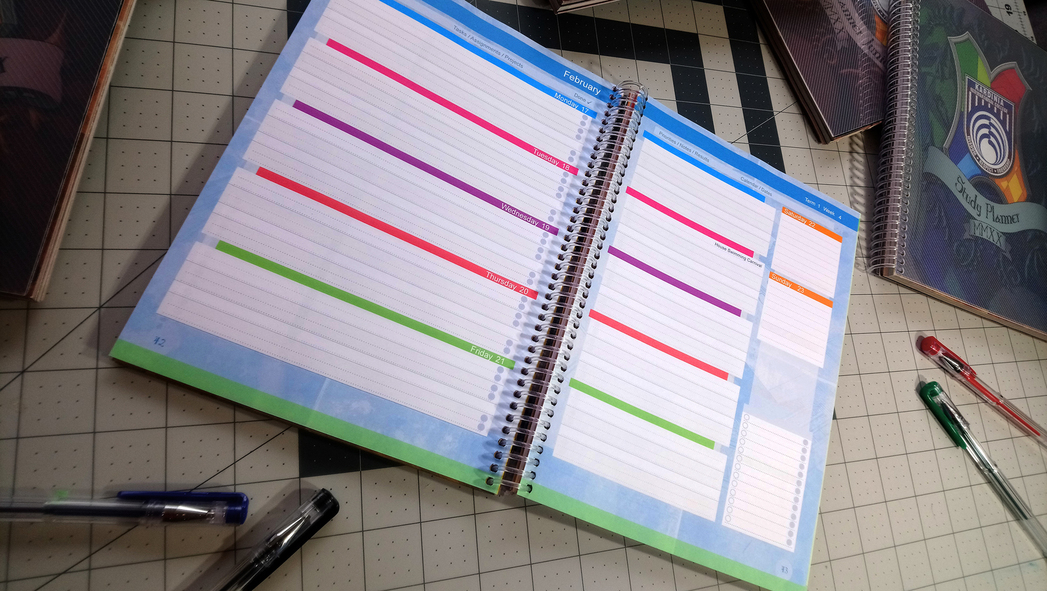 Study Planner page layout colour chart
