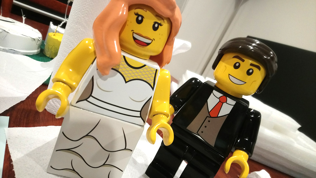 Lego Minifigure bride and groom custom large figure wedding display piece
