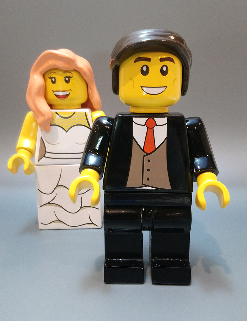 Large custom Lego Minifigure Groom for wedding centrepiece display